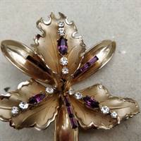 blomst guldfarvet sten klare retro broche brosch vintage jewellery
